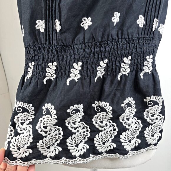 Vintage Y2K 90s Guess Black White Embroidered Smocked Halter Top - Picture 3 of 8